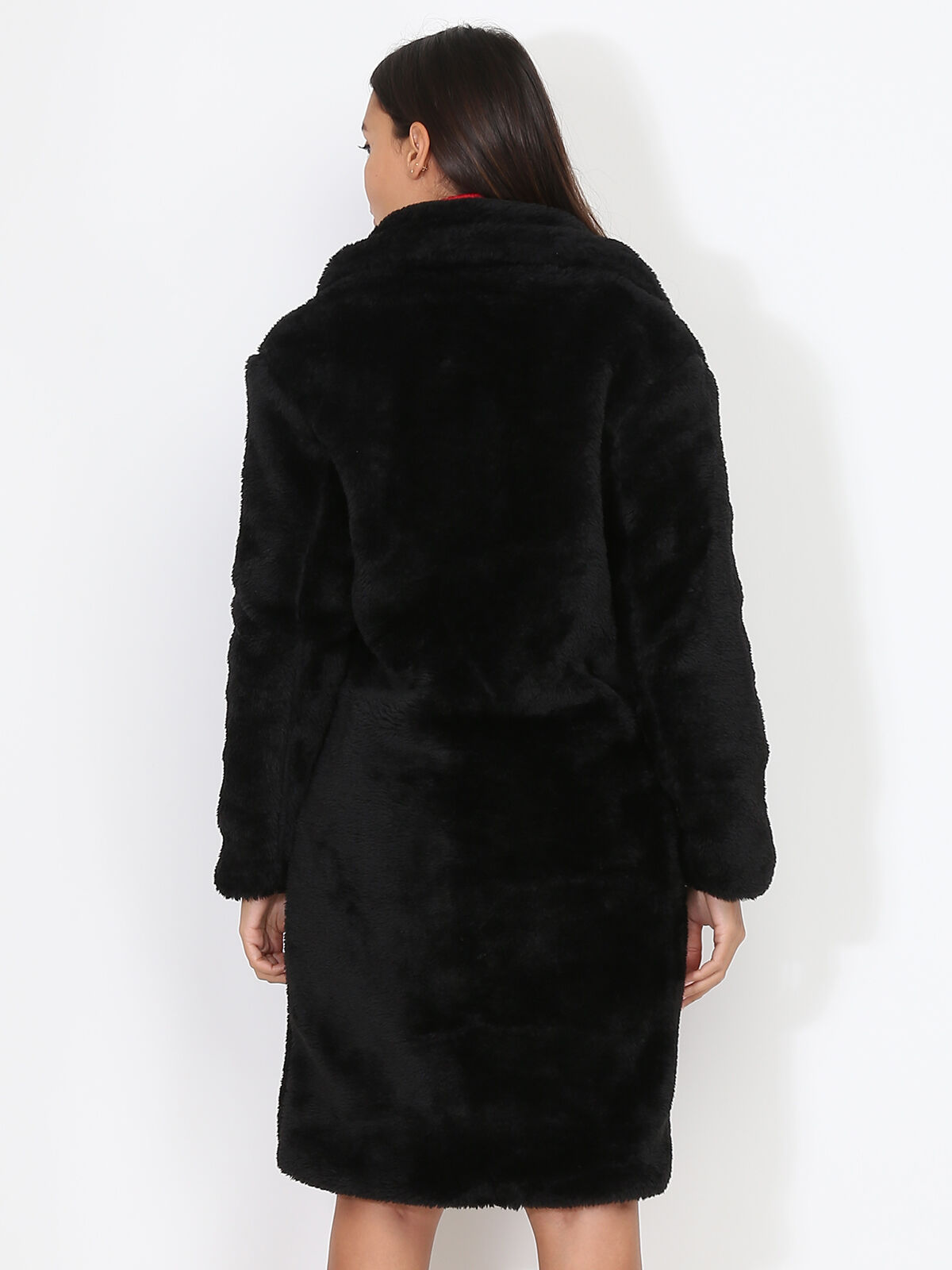 Manteau oversize en fausse fourrure- Noir
