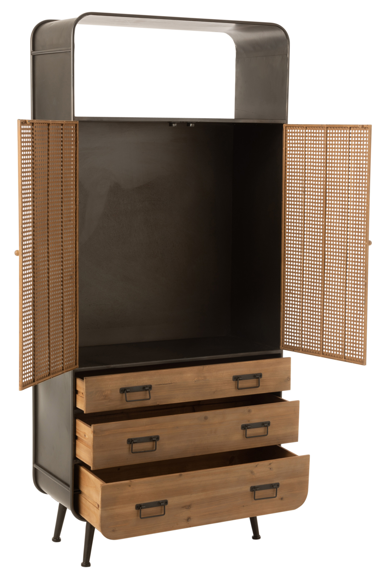 Wandkast metaal/hout Zwart/Naturel