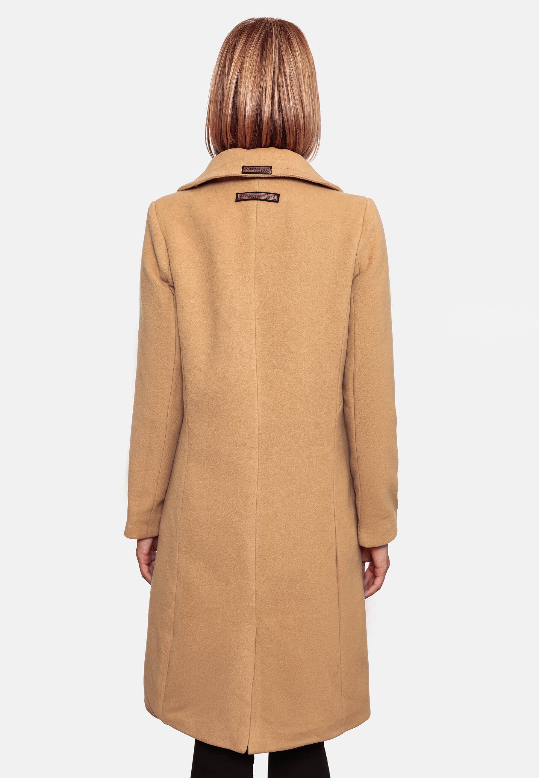 NAVAHOO Damen Designer Wintermantel Trenchcoat in Wollmantel-Optik Wooly