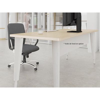 Bureau EVIDENCE - 140 cm - Pieds blancs - Plateau imitation hêtre