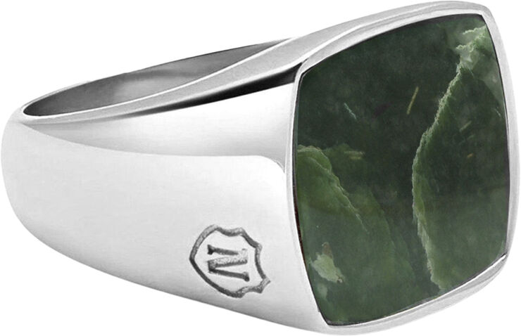 Nialaya Men's Silver Signet Ring with Green Jade Silver