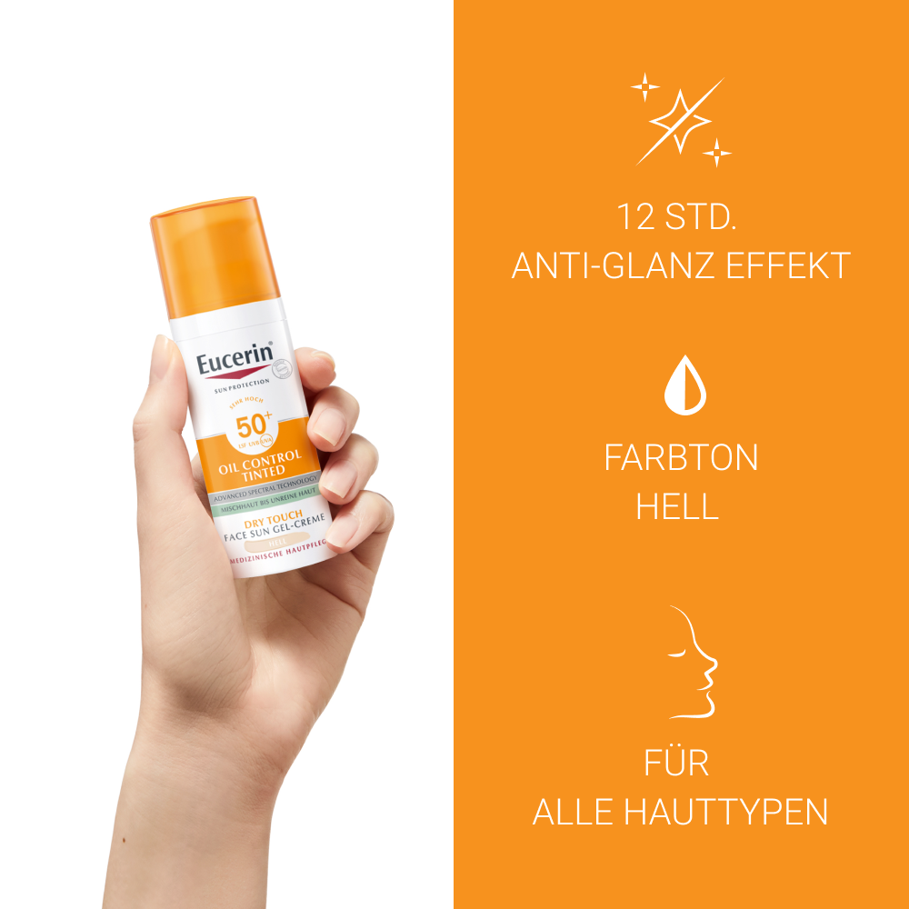EUCERIN SUN Face Oil Control Gel-Creme<br>50 ml, Dispenser, Gel Creme, getönt hell LSF50+
