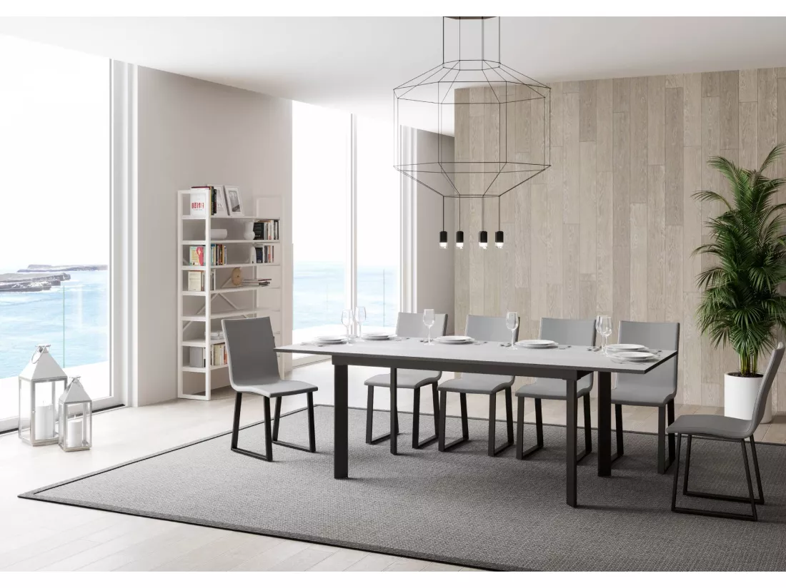 Table extensible 90x160/220 cm Cumar Frêne Blanc cadre Anthracite