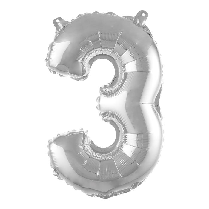 BALLON METAL CHIFFRE 3 H.40CM ARGENT AVEC PAILLE