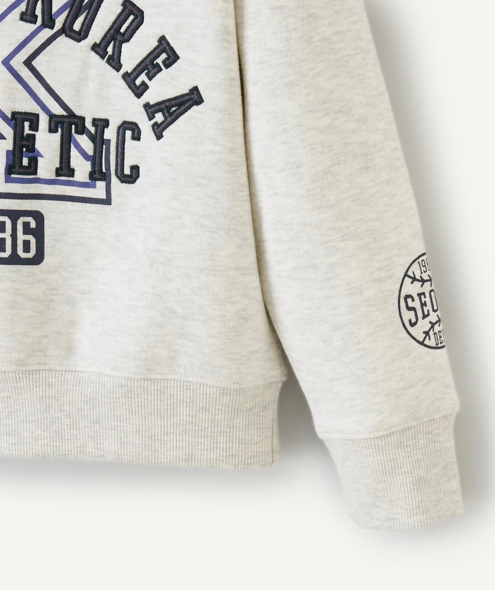 SWEAT À CAPUCHE GARÇON EN FIBRES RECYCLÉES GRIS CHINÉ THÈME SPORT