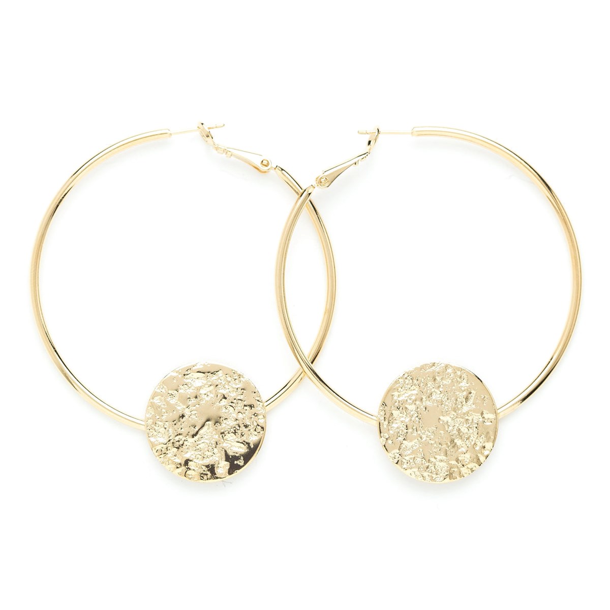 boucles d'oreilles créoles ronds martelés doré à l'or fin - HESTIA