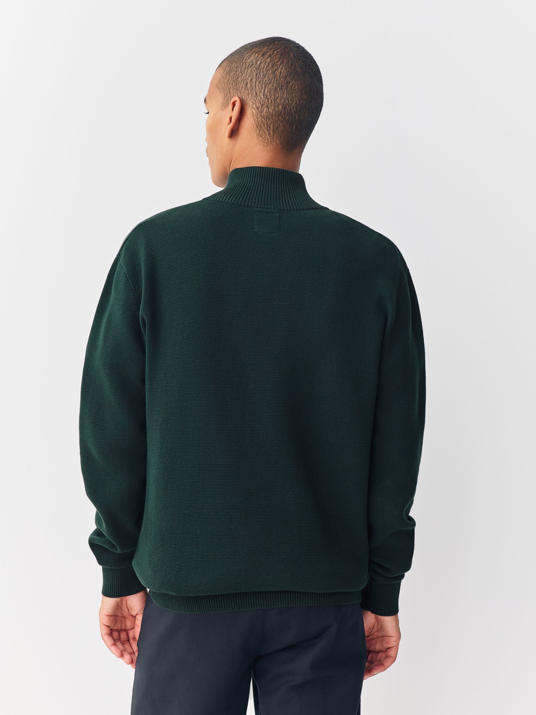 Donkergroen - Hertlogo - Regular fit 100% katoenen premium trui met korte rits