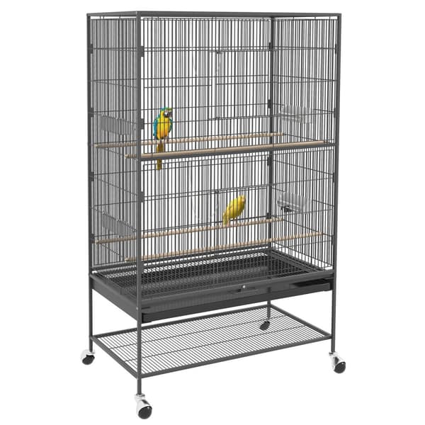Fuglebur Fuglemaker Fuglevoliere Med Sitteplasser, Fuglehus Med Hylle, Gulvbrett, Voliere Med Dører, Hjul, Grå, 94 X 57 X 153 Cm