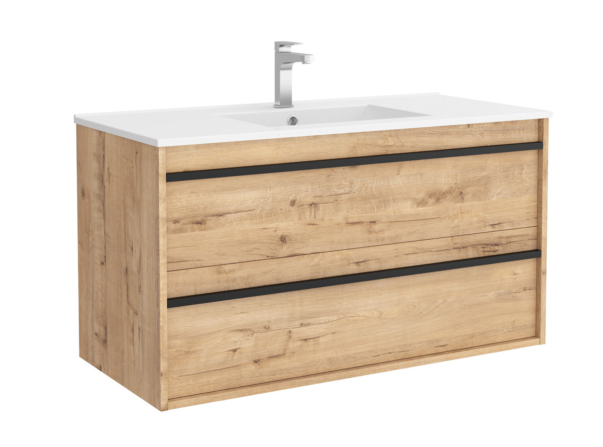 Muebles Resh badmeubel 100cm met 2 lades en wastafel warm eiken