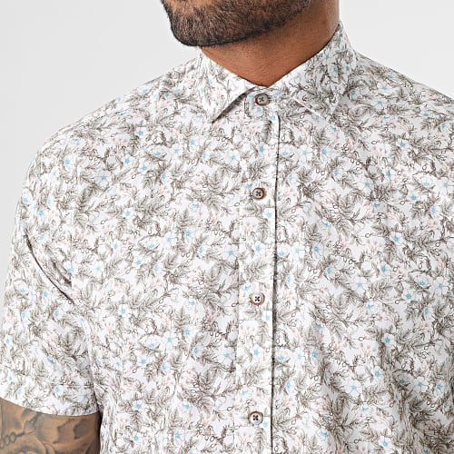 Chemise Manches Courtes Blanc Beige Floral