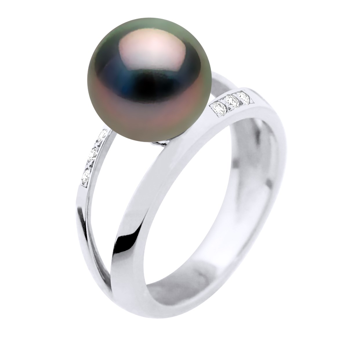 Bague Stella Jonc Perle de Tahiti 8-9 mm & Diamant - Or Blanc