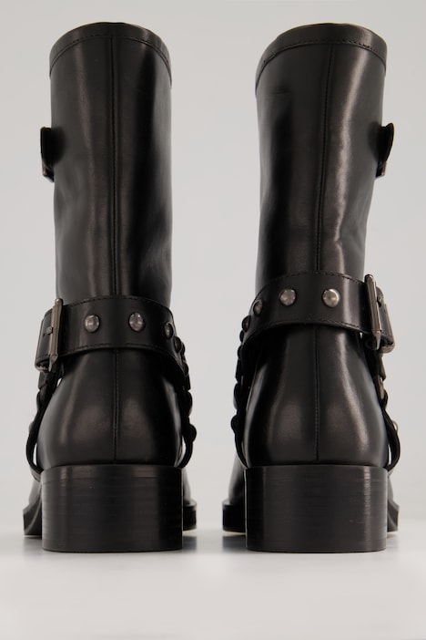 Leder-Bikerboots, Zierschnalle, Weite H