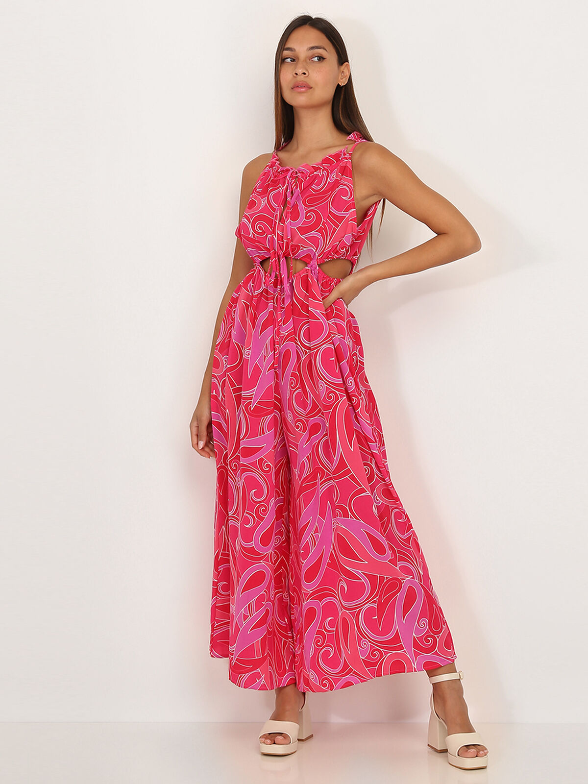 Combinaison cut out à motif cachemire- Rose