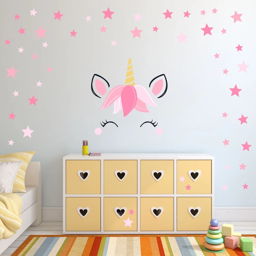 Nikima Wandtattoo 144 Einhorn Sleepy Eyes Sterne rosa pink in 6 vers. Größen rosa