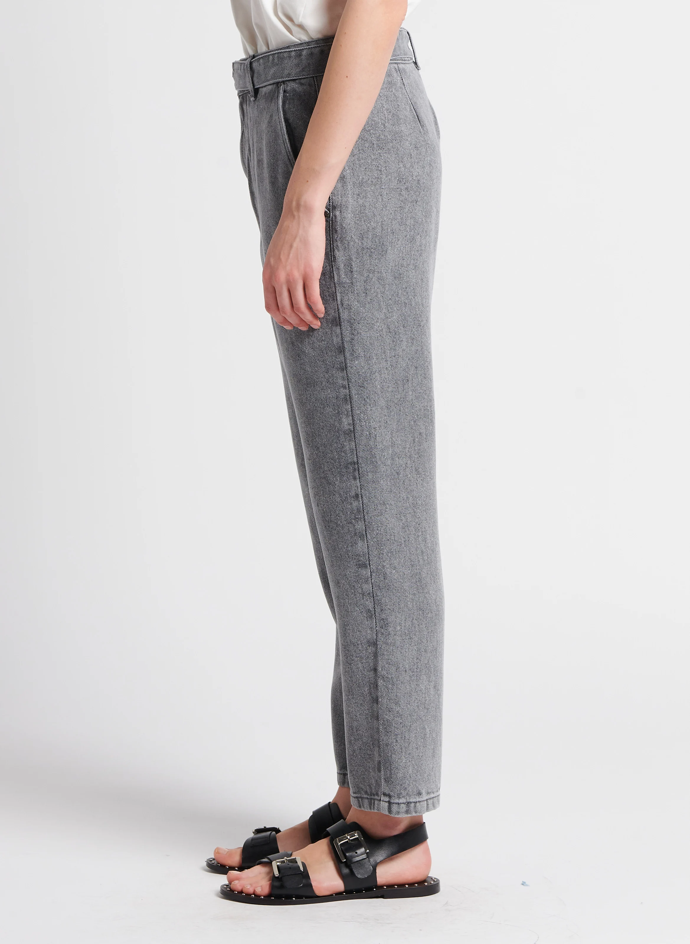 Jean baggy cropped taille haute délavé | Gris