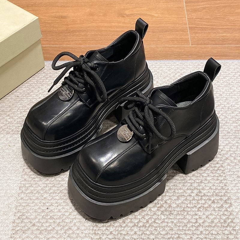 Sleeko - Platform veterschoenen van imitatieleer