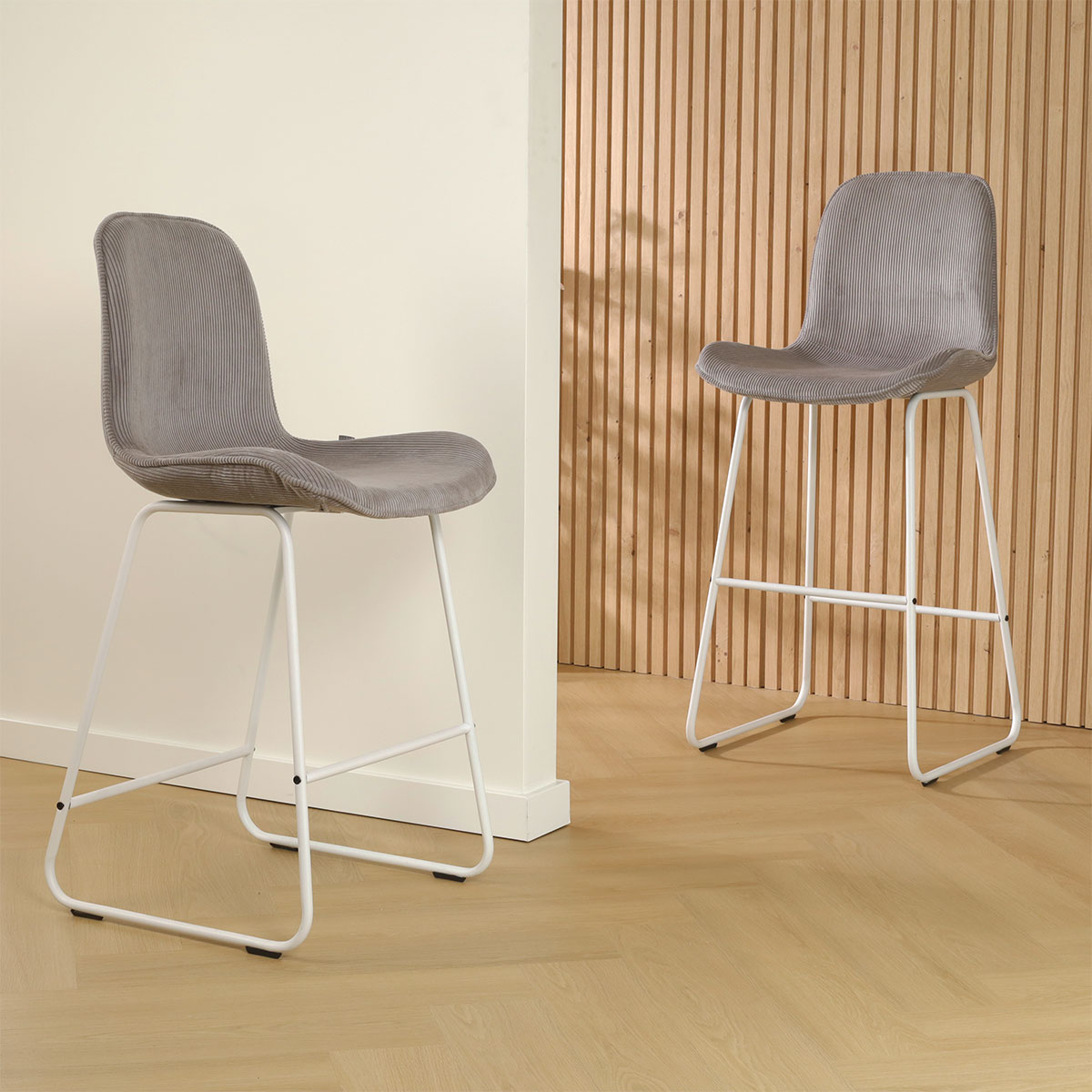 Barkruk Nino-Fé rib warm grijs - wit onderstel - 65 cm