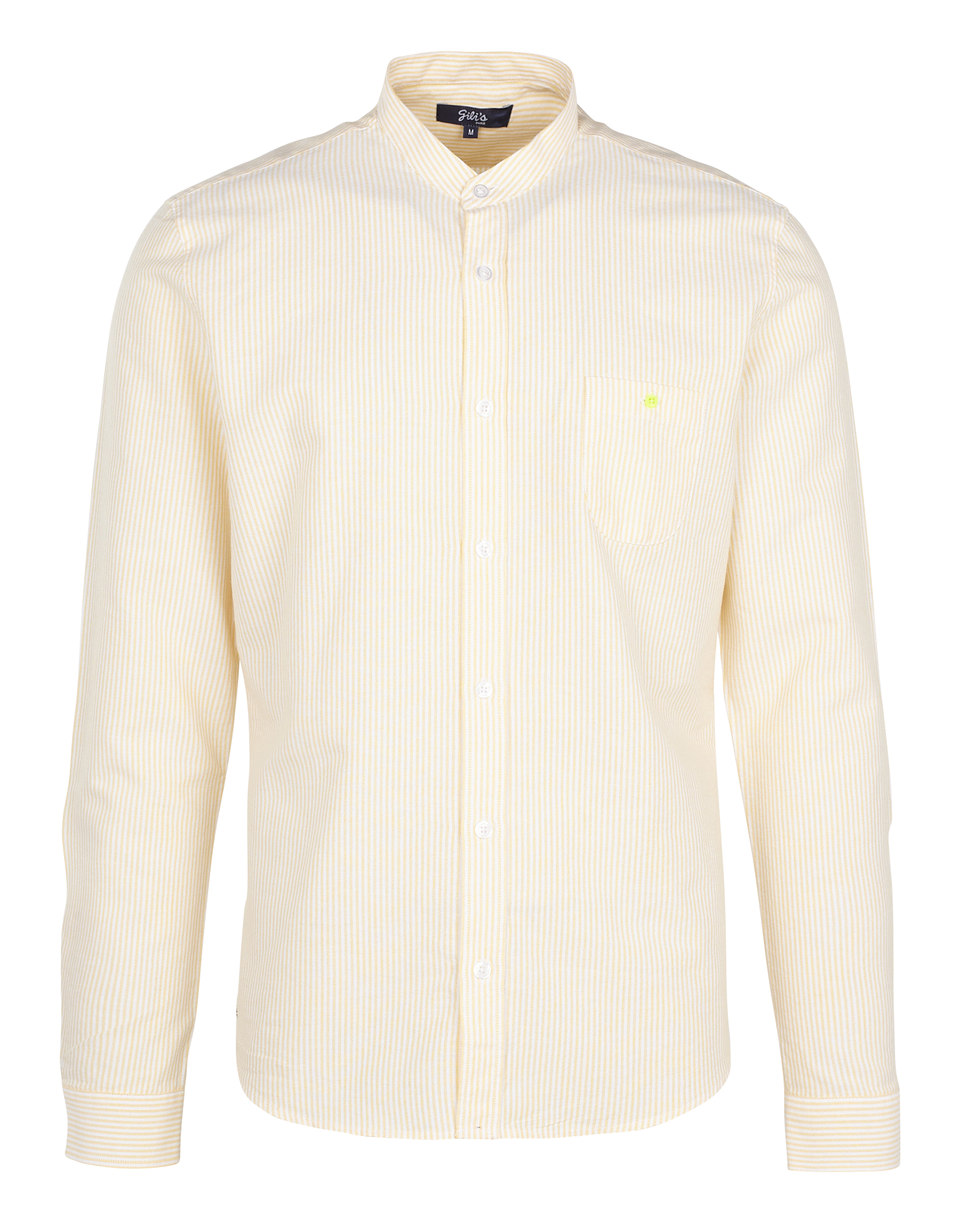 Chemise col Mao regular-fit rayée en lin et coton| Jaune