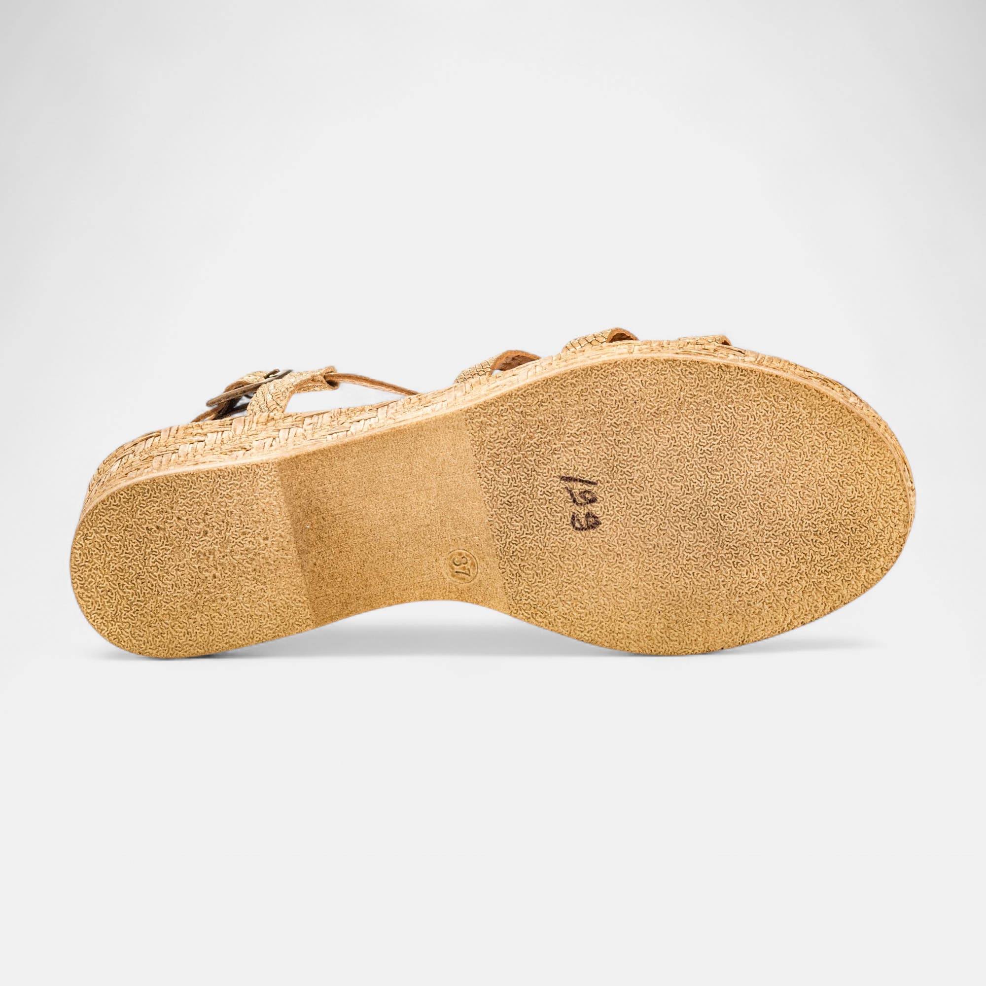 Nu-pieds à talon compensé Femme en cuir or