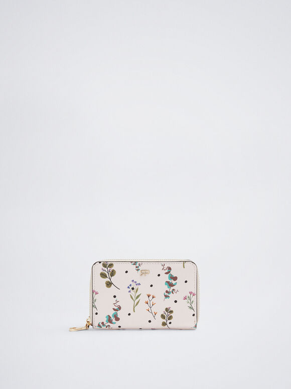 Carteira com estampa floral - Bege