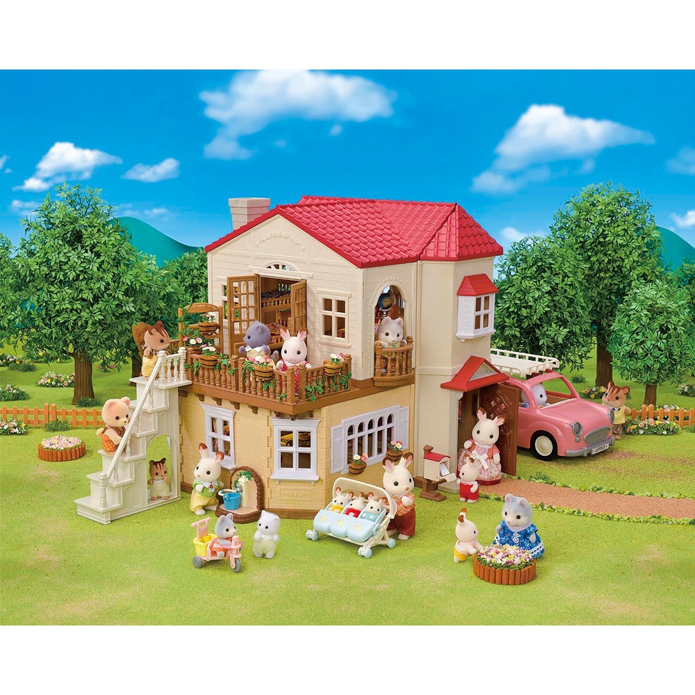 Sylvanian Families Landhaus-Geschenkset mit rotem Dach – Geheimes Dachboden-Spielzimmer