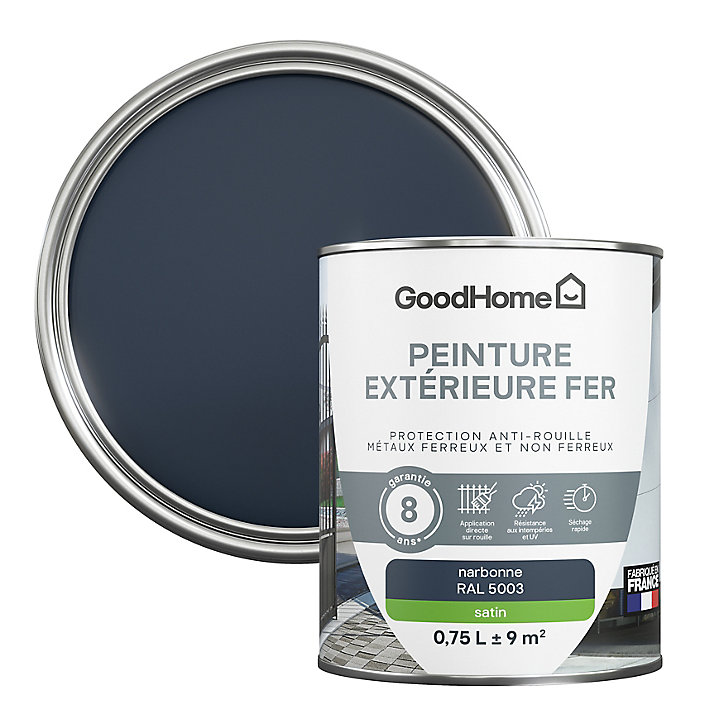 Peinture extérieure métal GoodHome Narbonne bleu RAL 5003 satin 0.75L