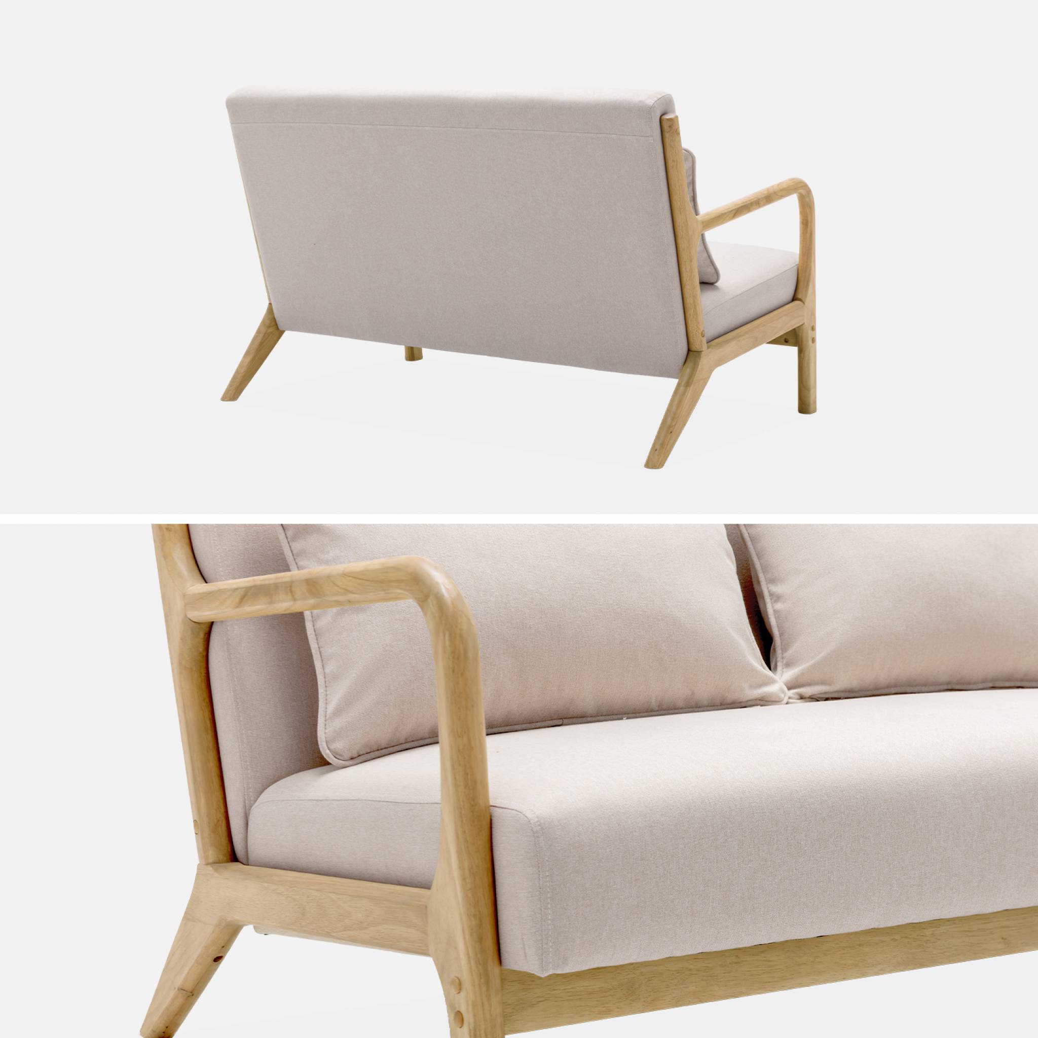 Banquette 2 places scandinave en bois et tissu beige. Lorens. L 124 x p 83 x h 77cm cm