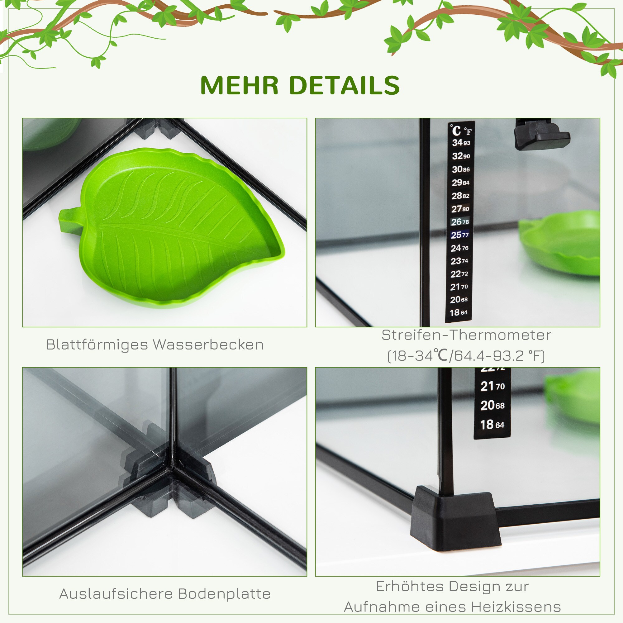 PawHut Terrarium mit abschließbarem Meshdeckel schwarz 50L x 30B x 25H cm