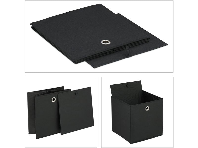 relaxdays Aufbewahrungsbox 4er Set Schwarz Regalaufbewahrungsbox für das Kinderzimmer