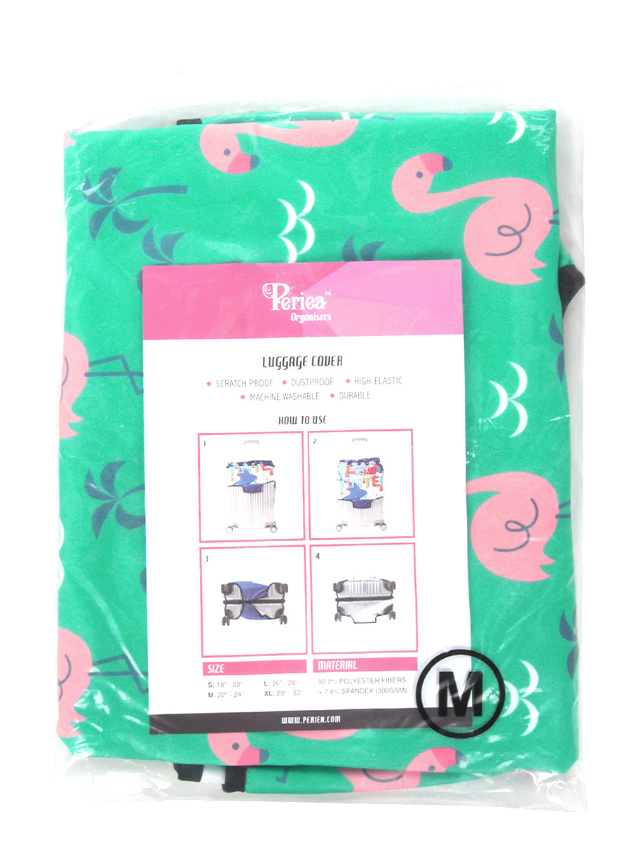 Housse de valise Periea Green with Pink Flamingos M
