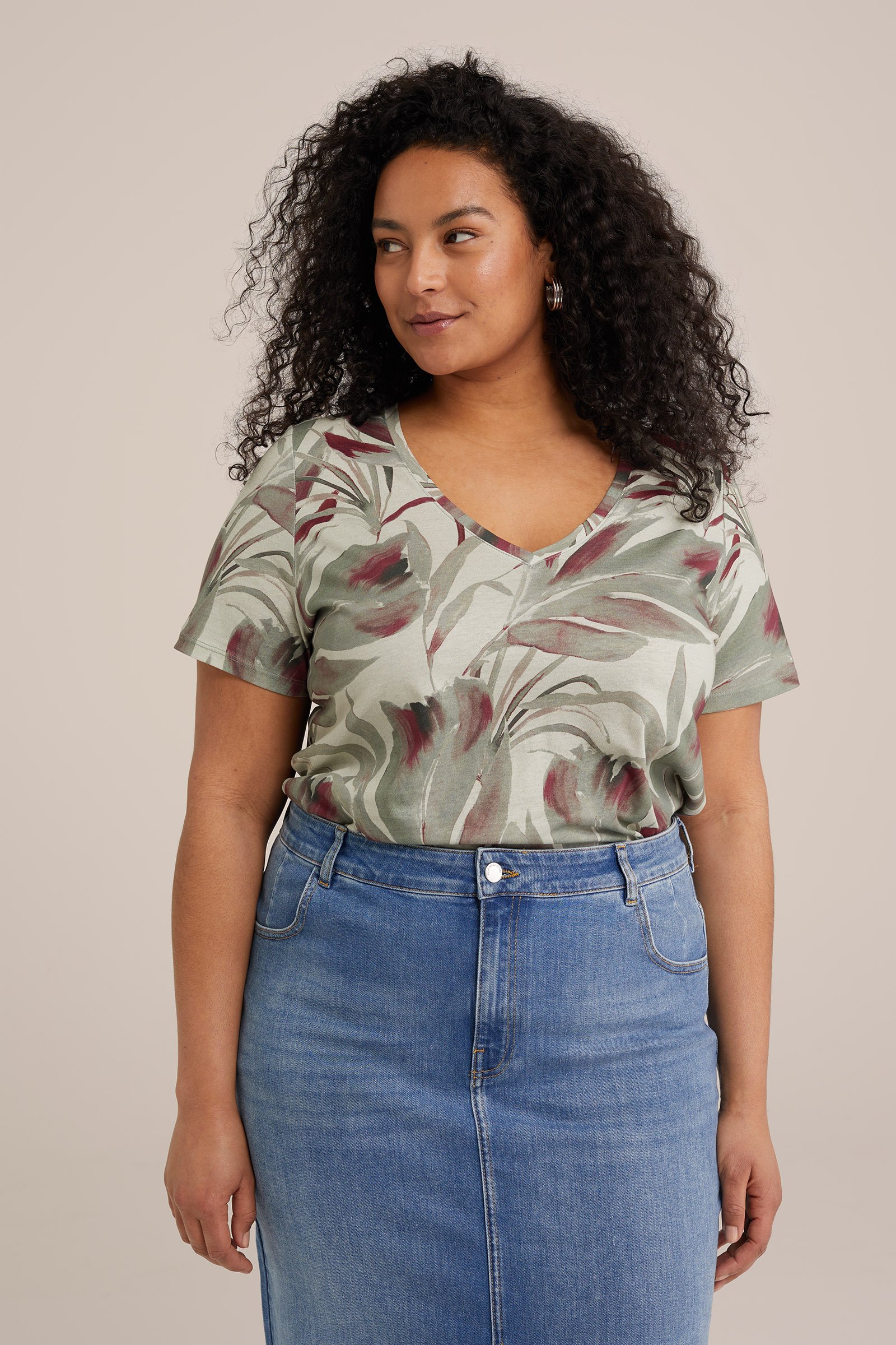 T-shirt met dessin - Curve WE Fashion Lichtgroen