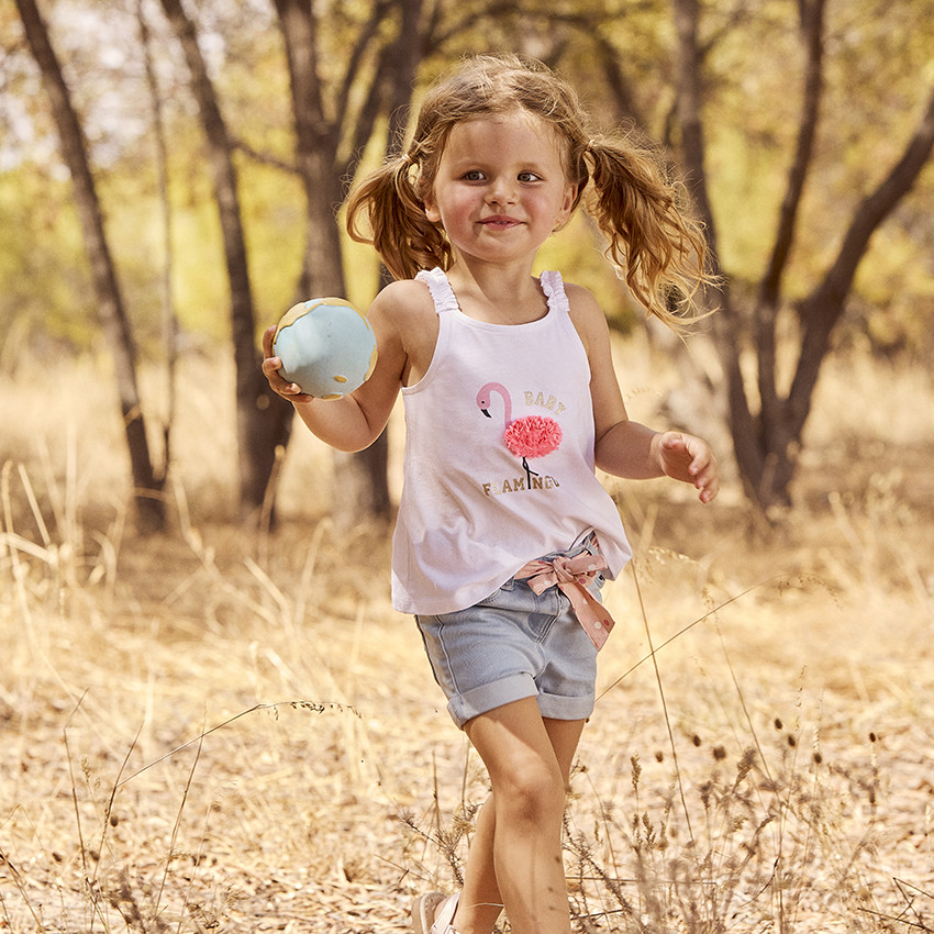 Short en jean avec ceinture à nouer et sequins pour bébé fille