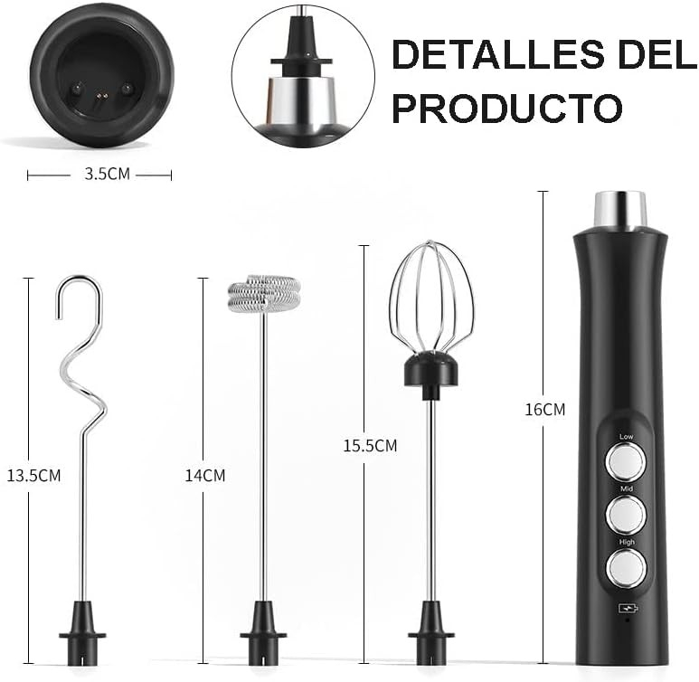 (5-tlg. Set) Elektrischer USB Hand Mixer Milch Aufschäumer Kabelloser Schneebesen inkl. Ladestation   Aufsätze - Weiss