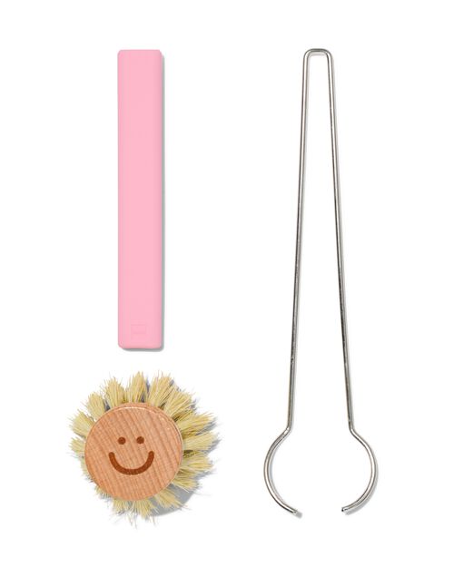 brosse vaisselle avec tête indépendante rose