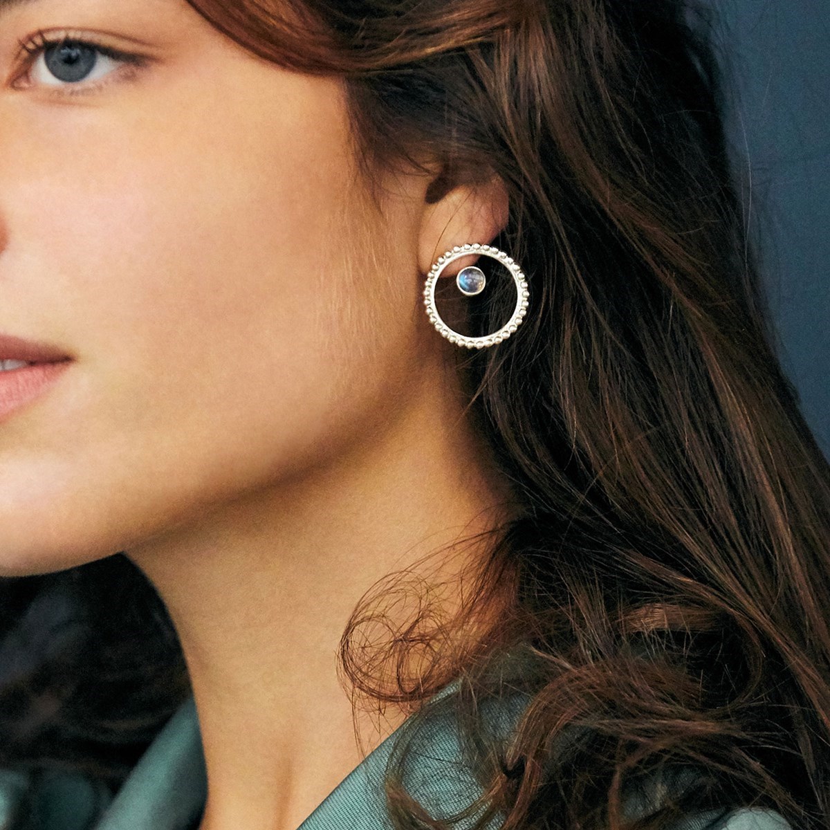 Boucles cercles de perles et pierres en Argent