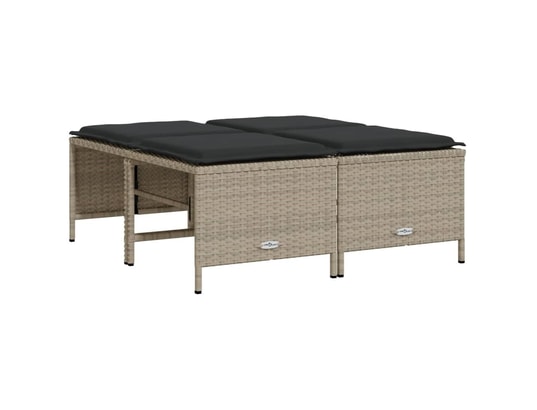 VIDAXL - Pouf Tabourets de jardin avec coussins lot de 4 gris clair rotin