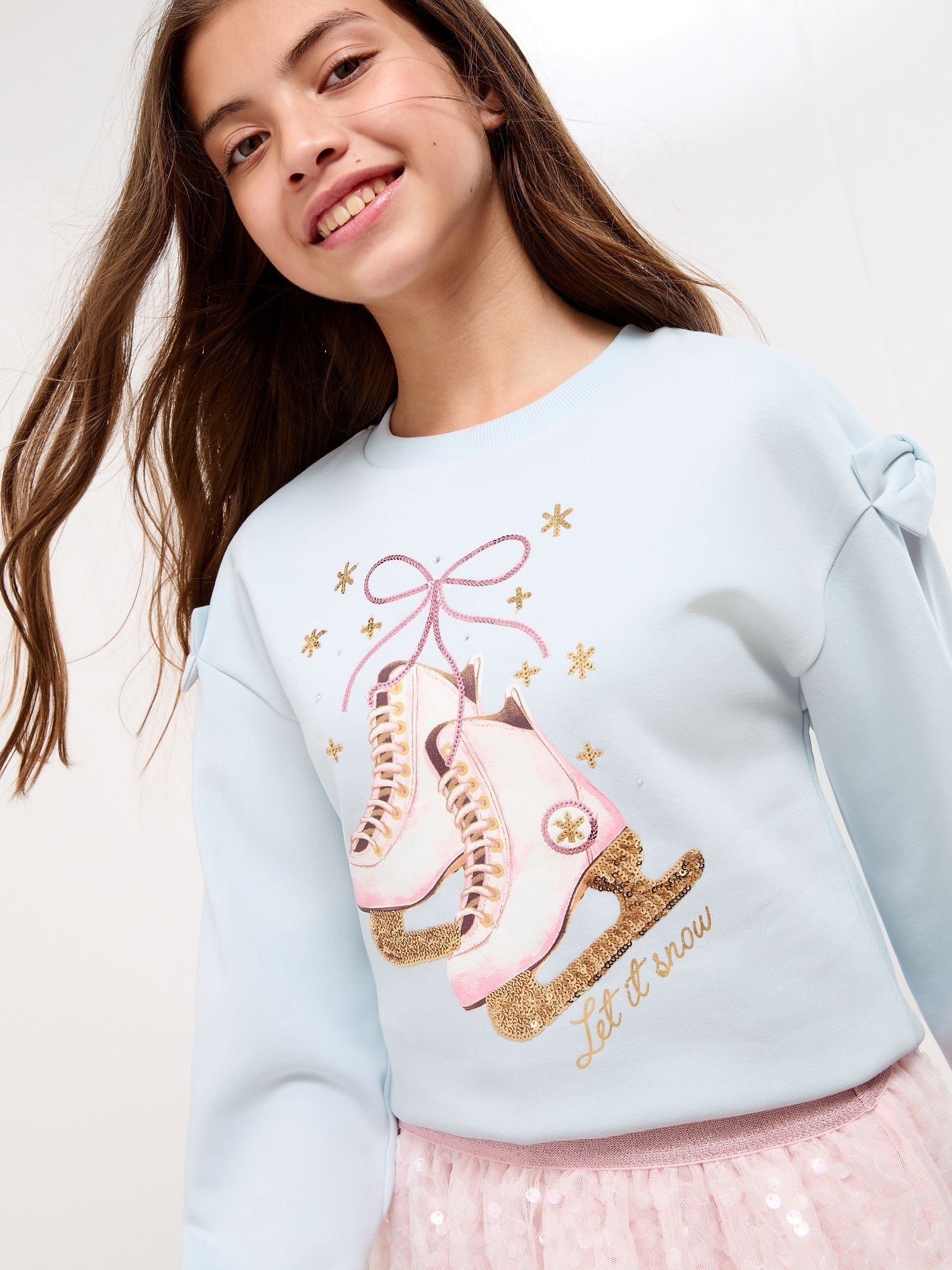 Blauwe ijsschaats - Lipsy kerstsweatshirt met ronde hals (5-16jr)