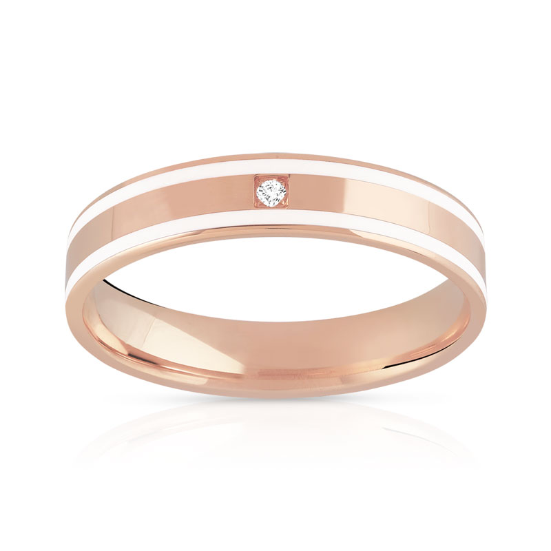 Alliance or 750 rose laque céramique blanche et diamant