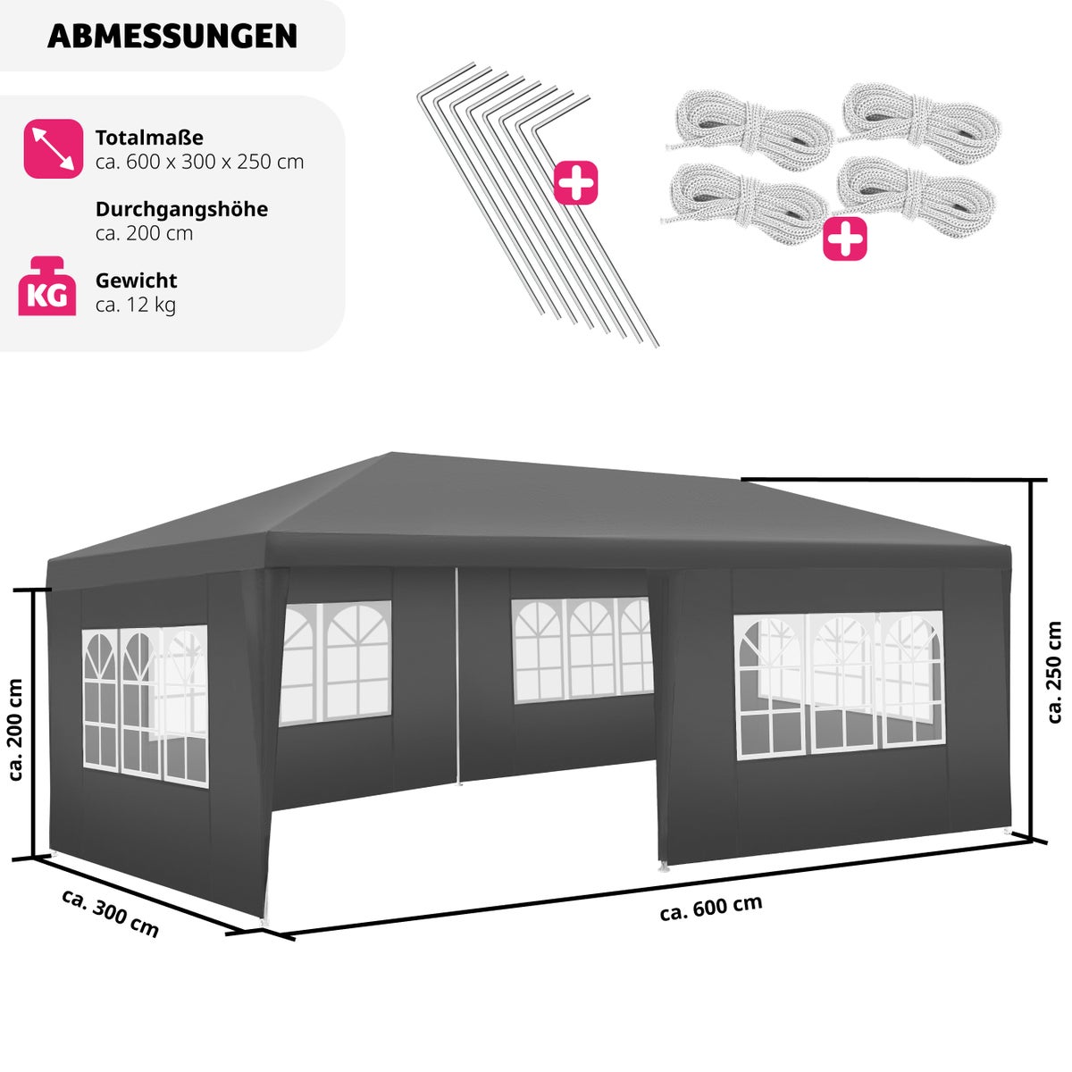 tectake Vivara paviljoen 6 x 3 m inclusief scheerlijnen en haringen