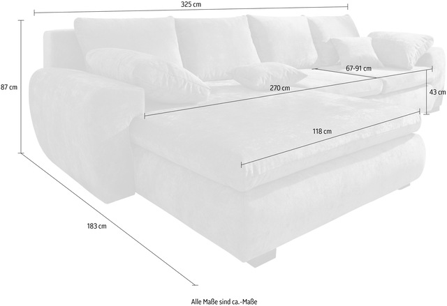 Home affaire Ecksofa »Cara Mia L-Form, B: 325 cm« mit 4 Zierkissen, optional Bettfunktion & Bettkasten