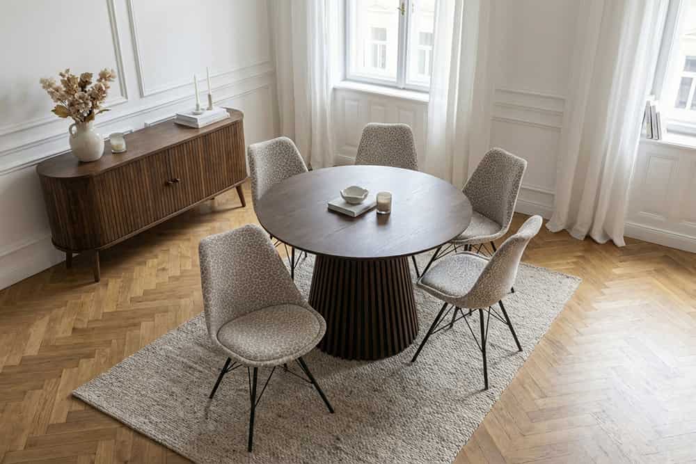 Design Stuhl SCANDINAVIA MEISTERSTÜCK beige grau Chenille schwarz Metallgestell