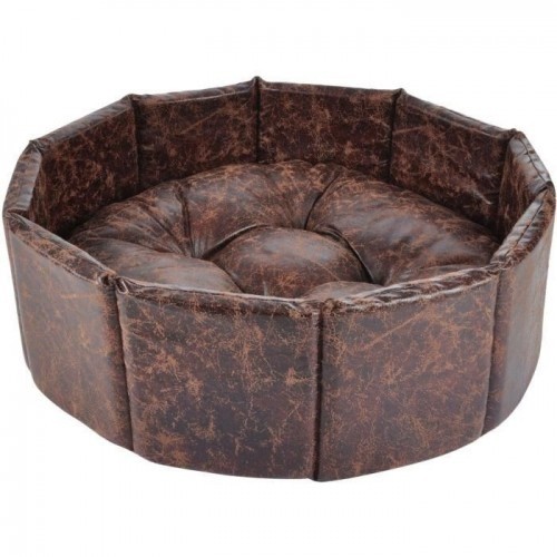 Cama octogonal Chesterfield para cães, marrom