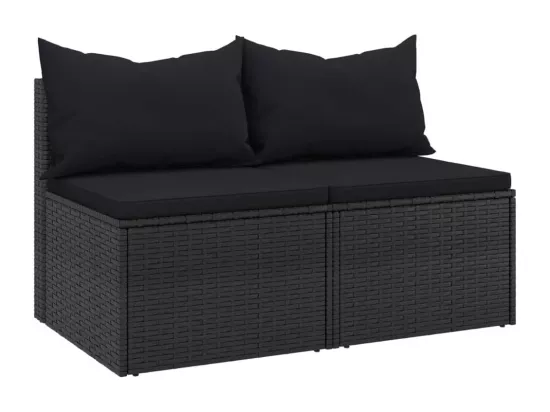 Canapés centraux de jardin et coussins 2pcs Noir Résine tressée