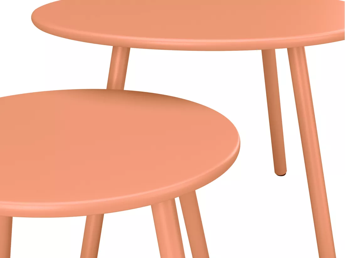 Salon de jardin en métal - 2 fauteuils bas empilables et tables gigognes - Orange clair - MIRMANDE de MYLIA