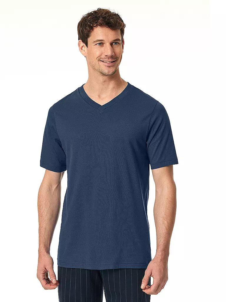SCHIESSER Pyjama T-Shirt MIX + RELAX blau