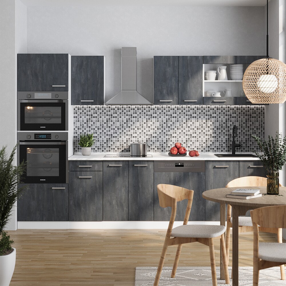 Vicco Küchenzeile R-Line 300 cm Schwarz Beton Weiß ohne Arbeitsplatte