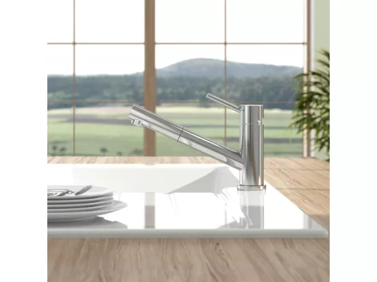 Robinet cuisine VILLEROY ET BOCH Como Shower acier massif poli + nettoyant