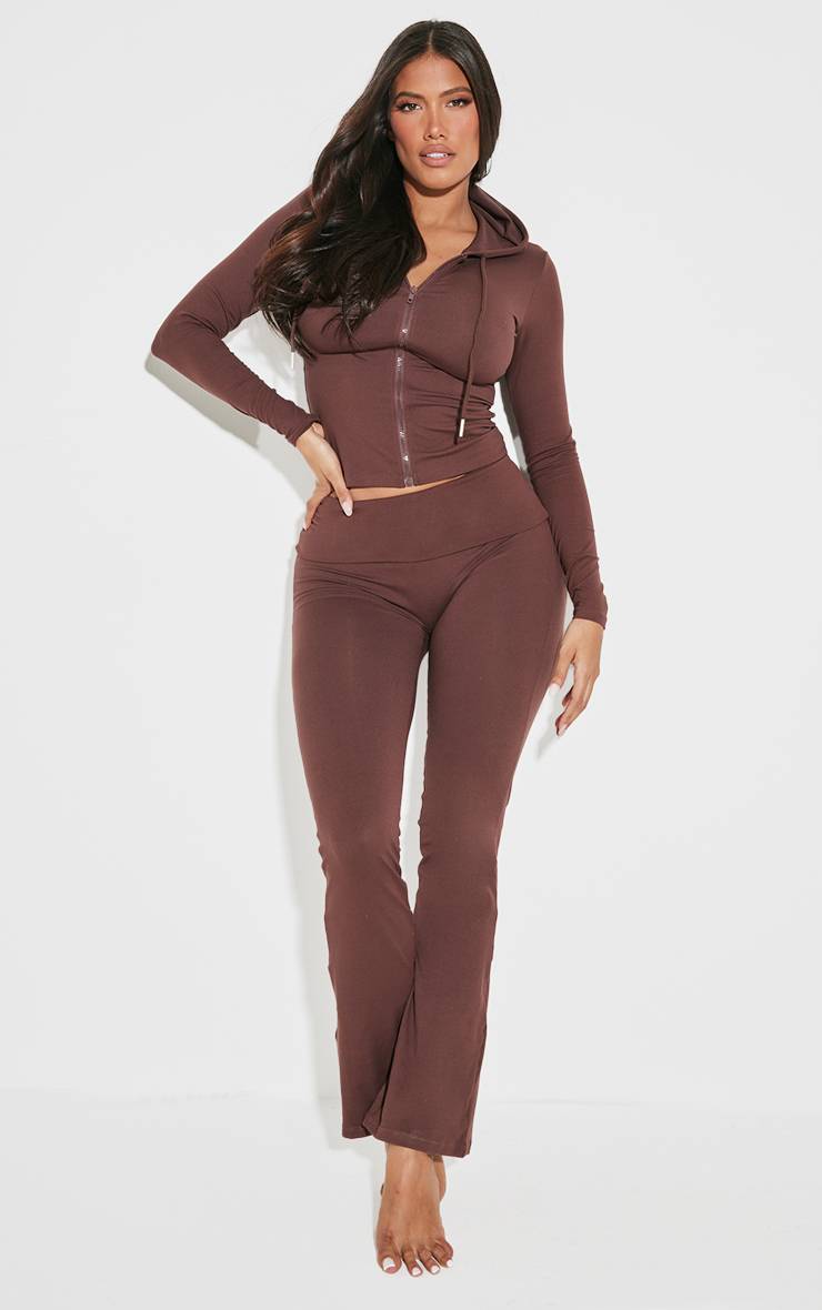 Marron Pantalon Évasé Taille Haute Sculptant À Rabat Shape Stretch
