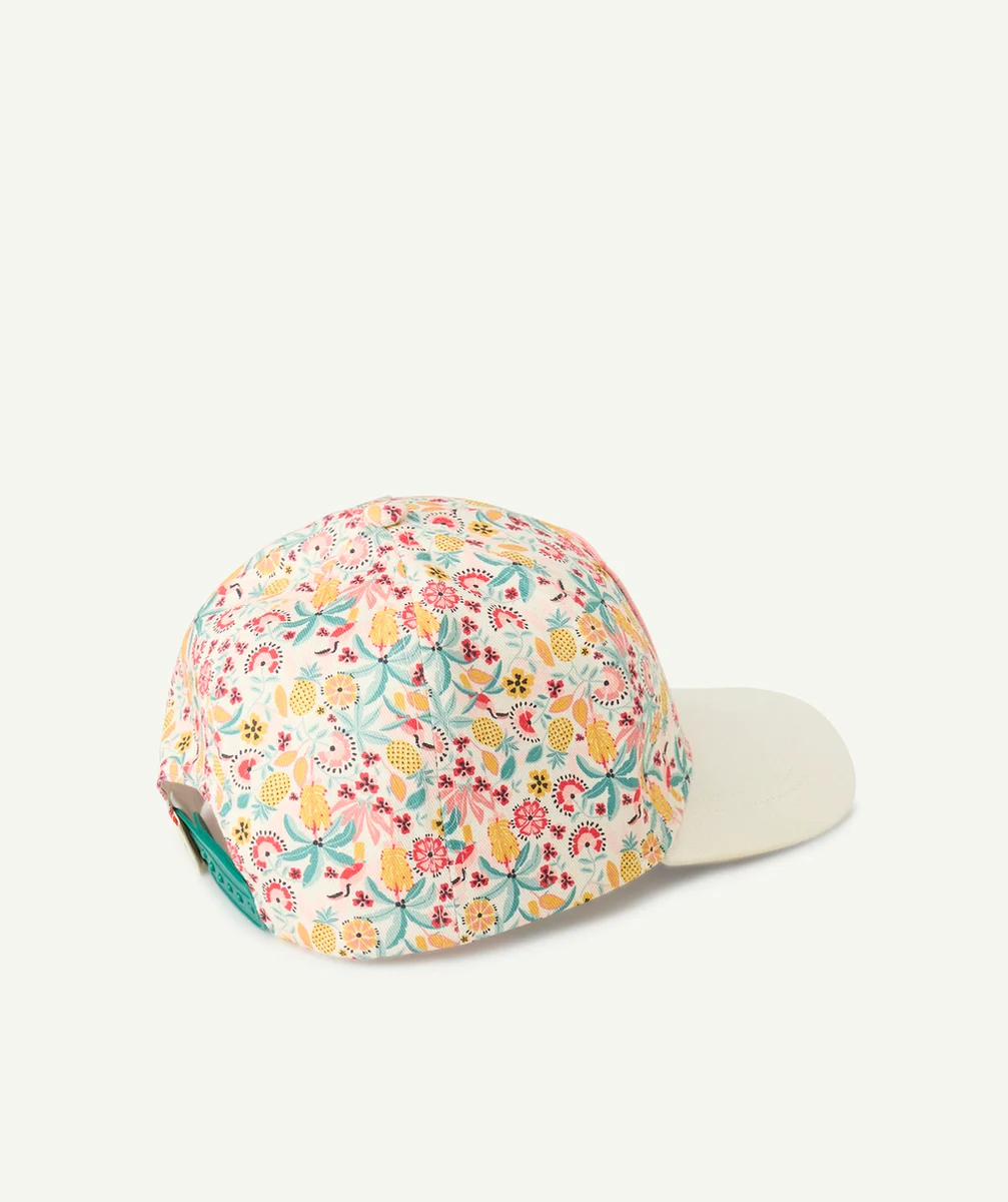 casquette fille blanche imprimé fleuris avec patch brodé sous le soleil