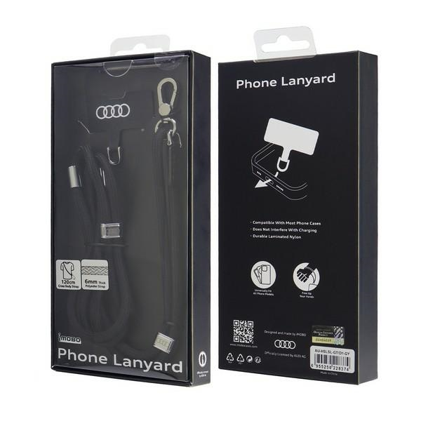 (120cm) Universal Necklace Handykette Nylon Umhängeband mit Metallenden für Schutzhülle   1x Einlage (AU-CBL6-R8/D1-BK) - Schwarz